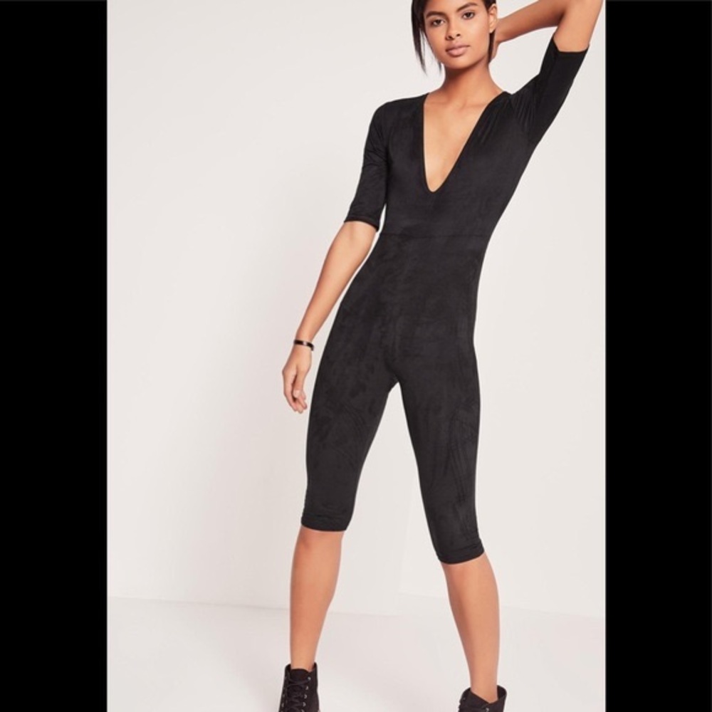 Missguided Faux Suede Short Sleeve 3/4 Jumpsuit
